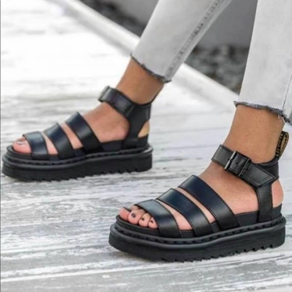 Dr. Martens Blaire Sandals 8 Black Leather Strap Ankle Slides Brando